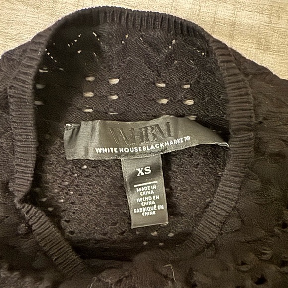 New WHBM Black Neck Crochet Sweater with Puff 3/4 Sleeves Size XS - Picture 4 of 7